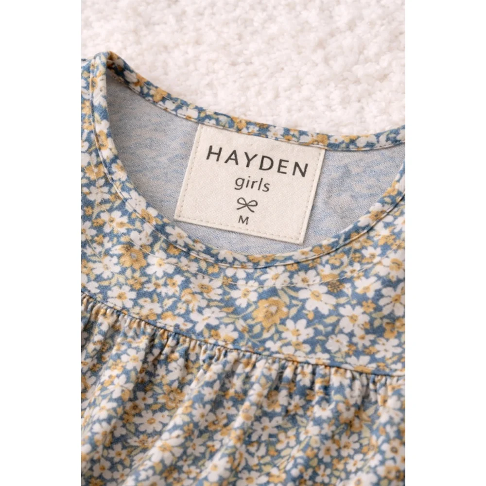 Hayden Girls Medium Blue Floral Easter Spring Photo Dress